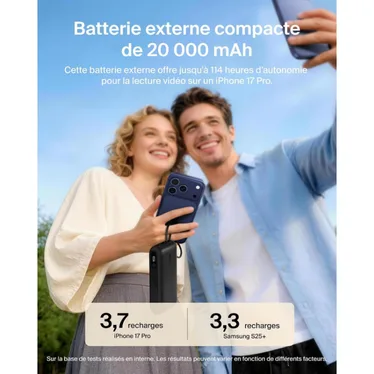 Belkin UltraCharge Batterie externe 20 000 mAh 45W USB-C PD USB-A avec câble intégré Noir – Image 11