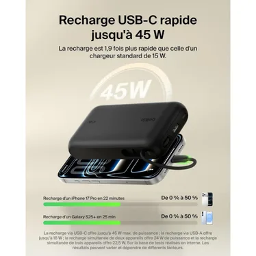 Belkin UltraCharge Batterie externe 20 000 mAh 45W USB-C PD USB-A avec câble intégré Noir – Image 8