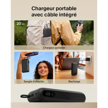 Belkin UltraCharge Batterie externe 20 000 mAh 45W USB-C PD USB-A avec câble intégré Noir – Image 9