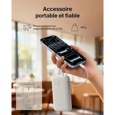 Belkin UltraCharge Batterie externe 20 000 mAh 45W USB-C PD USB-A avec câble intégré Sable – Image 10