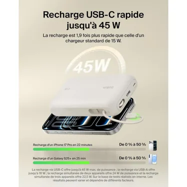 Belkin UltraCharge Batterie externe 20 000 mAh 45W USB-C PD USB-A avec câble intégré Sable – Image 8