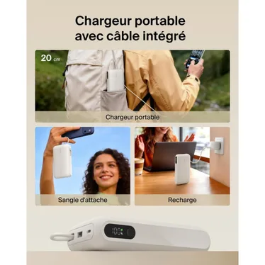 Belkin UltraCharge Batterie externe 20 000 mAh 45W USB-C PD USB-A avec câble intégré Sable – Image 9