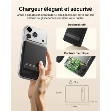 Belkin BoostCharge Slim Batterie externe magnétique Qi2 5 000 mAh 15W USB-C PD 20W Noir – Image 5