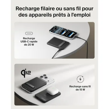 Belkin BoostCharge Slim Batterie externe magnétique Qi2 5 000 mAh 15W USB-C PD 20W Noir – Image 6