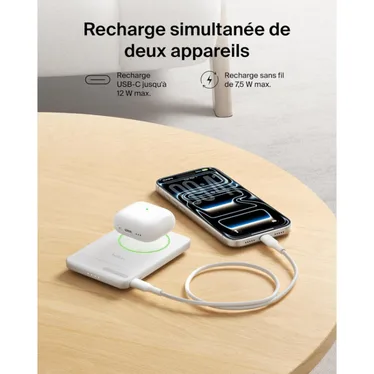 Belkin BoostCharge Slim Batterie externe magnétique Qi2 5 000 mAh 15W USB-C PD 20W Blanc – Image 10