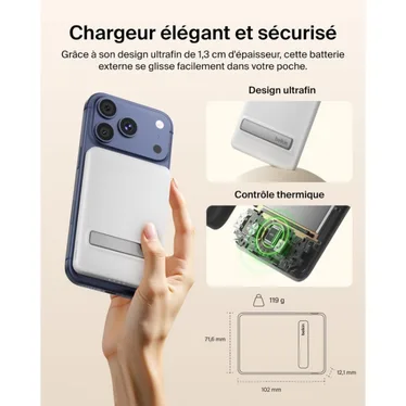 Belkin BoostCharge Slim Batterie externe magnétique Qi2 5 000 mAh 15W USB-C PD 20W Blanc – Image 5