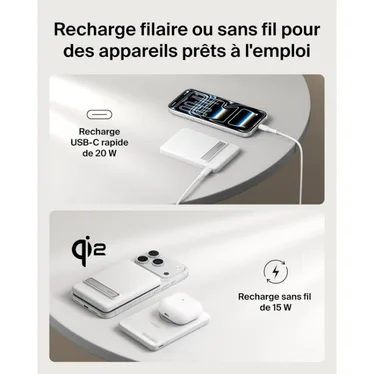 Belkin BoostCharge Slim Batterie externe magnétique Qi2 5 000 mAh 15W USB-C PD 20W Blanc – Image 6