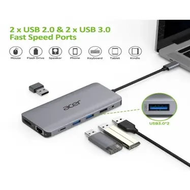 Acer HP.DSCAB.009 Adaptateur multiport USB-C 12-en-1 4K PD Argent - 4