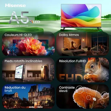 Hisense 40A5S Téléviseur QLED 40 pouces Full HD Smart TV HomeOS HDR10 Noir - vue 2